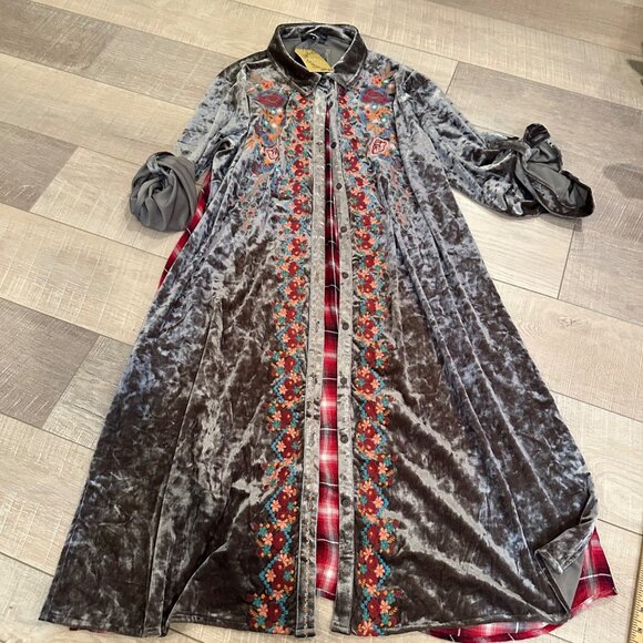 ANDREE' BY UNIT WOMENS DUSTER LONG SWEATER COAT 1X NEW BOHO EMBROIDERED - Picture 1 of 10